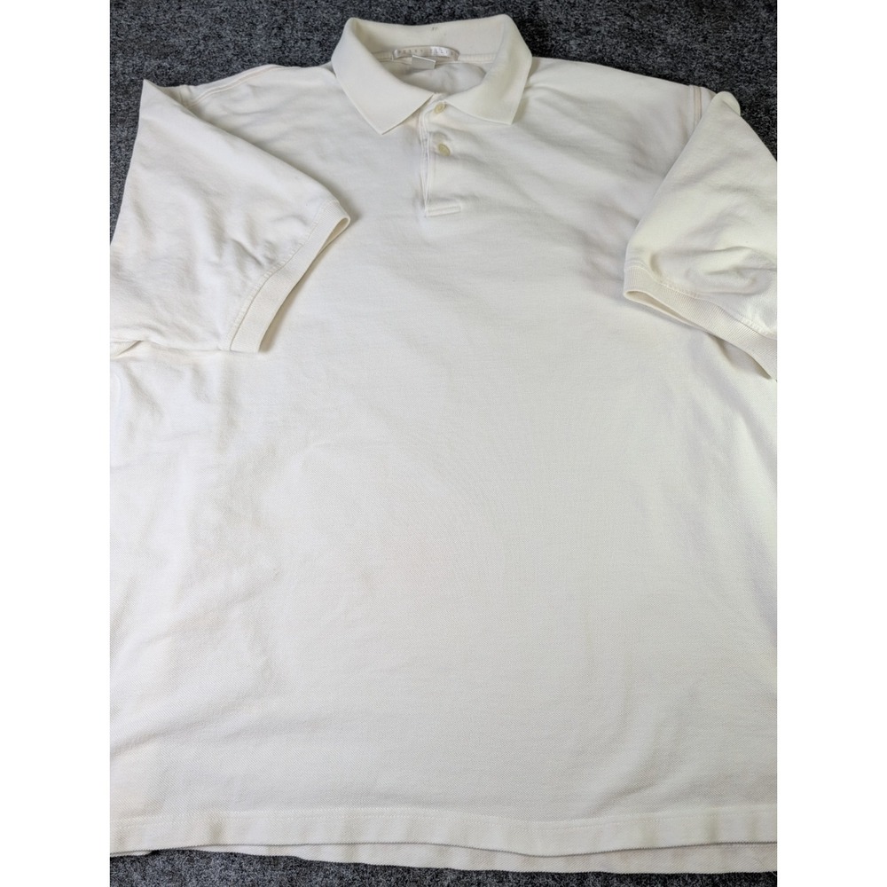 Perry Ellis Mens XXL Cream White Short Sleeve 100% Cotton Pique Polo Shirt
